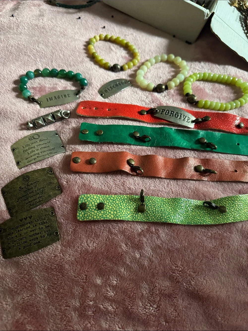 Colorful Leather Cuff Bracelets - Green, Orange, Red, Brown